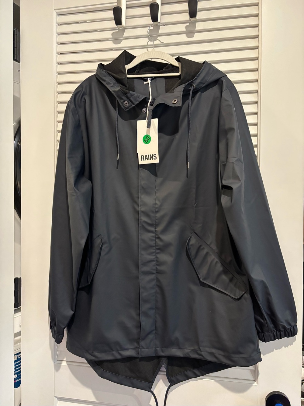 Rains Fishtail Jacket W3 Navy Waterproof Raincoat Hooded Jacket Unisex - Picture 2 of 7